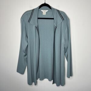 Misook Sweater Womens 1X Blue Open Front Cardigan‎ Contrast Trim Long Sleeve